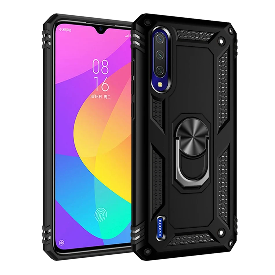 Магнитный чехол для телефона для Xiaomi mi 9T 9 Pro Чехол автомобильный держатель бронированный чехол для Xiaomi mi 9 SE A3 чехол 360 чехол для Red mi Note 7 Pro - Цвет: Black