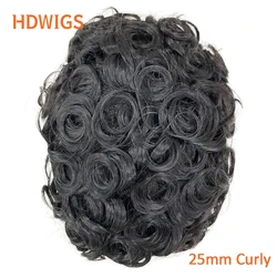 Men Capillary Prosthesis Fine Mono NPU Natural Wig for Men Indian Human Remy Hair System 25mm Curl Fashion Toupee Natural Color