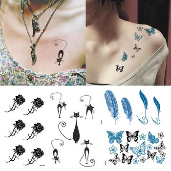 

Temporary Tattoos Sticker For Women Body Art Tattoo Sticker Waterproof Halloween Feather Tattoo Body Art TSLM1