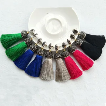 

5 Pair Christmas gift cotton Silk Tassel Earrings,Pave Rhinestone Tassel Jewelry, For Women Bohemia Earrings ER102B