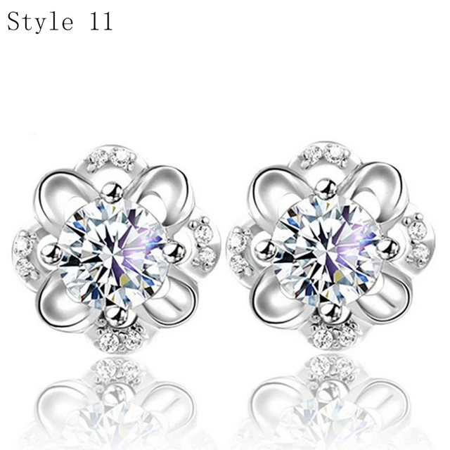 925 Sterling Silver Earrings Stud for Women Solid Silver Jewelry Earrings Bling CZ Zircon Stone Stud Brincos Bridal Wedding 11