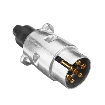 

7 Pin Round Socket Durable Alloy Plug Trailer Truck Towing Electrics 12V Connect Adaptor for Caravan Car (EU Plug)