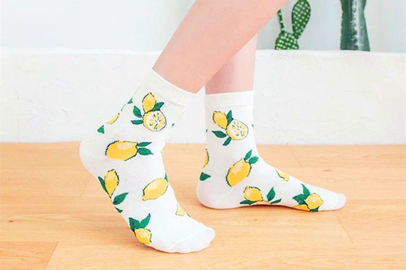 orange knee high socks Spring Autumn  Fruit Avocado Lemon Watermelon Peach Strawberry Banana Cotton Socks Korean Funny Harajuku Female Casual Socks women's socks