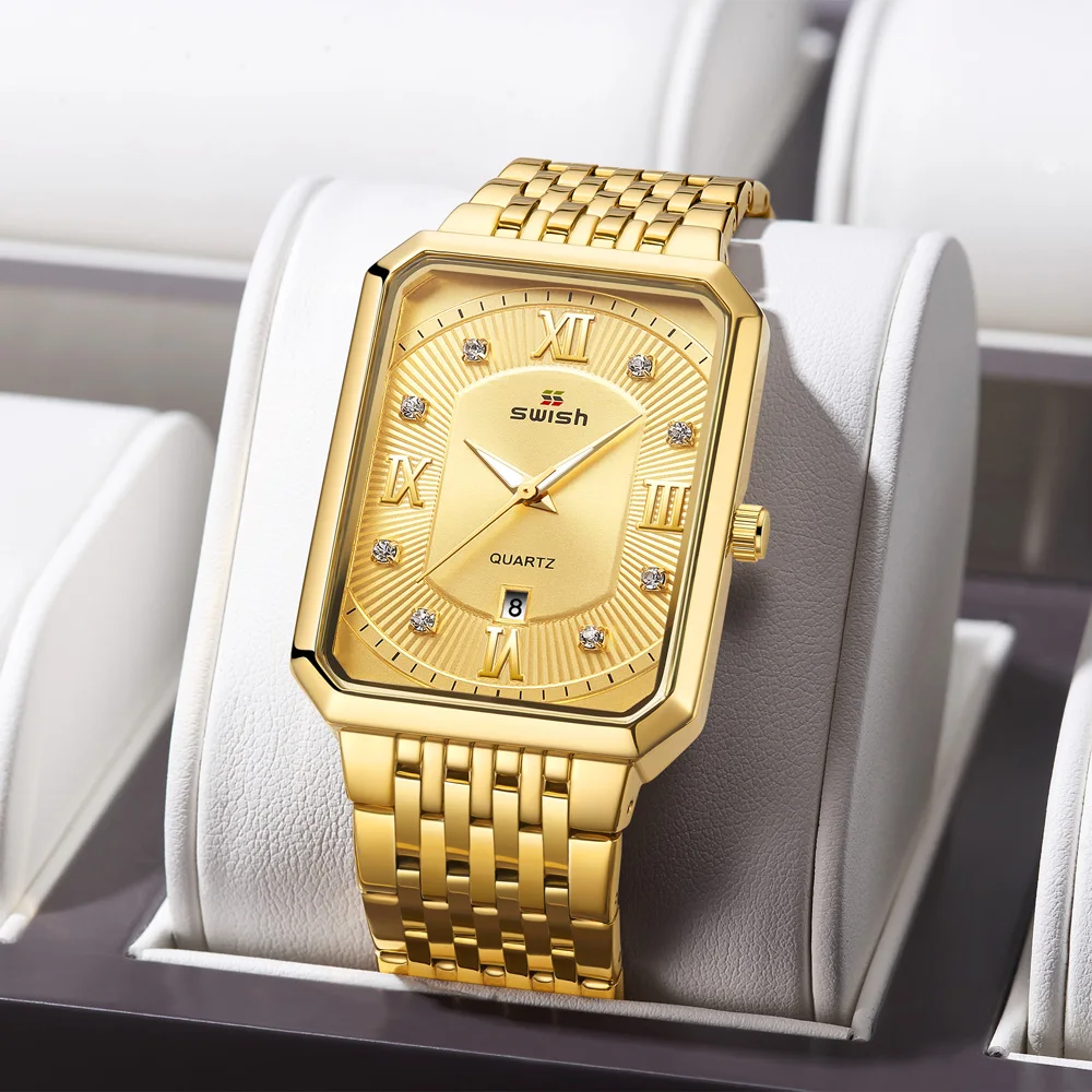 Golden Watches Men Top Brand Luxury Fashion Rectangle Quartz Wrist Watch  Mens Waterproof Business Clock Steel Relogios Masculino - AliExpress Watches