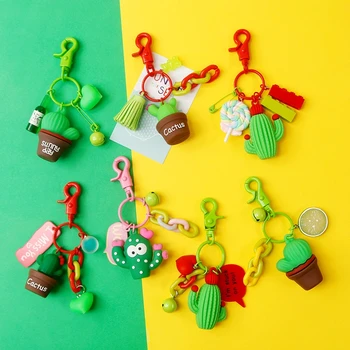 

Cute Sweet Cactus Barbary Fig Tassels Lollipop Keychain For Women Trinket Key Chains Ring Car Bag Pendent Charm Kids Toys D361