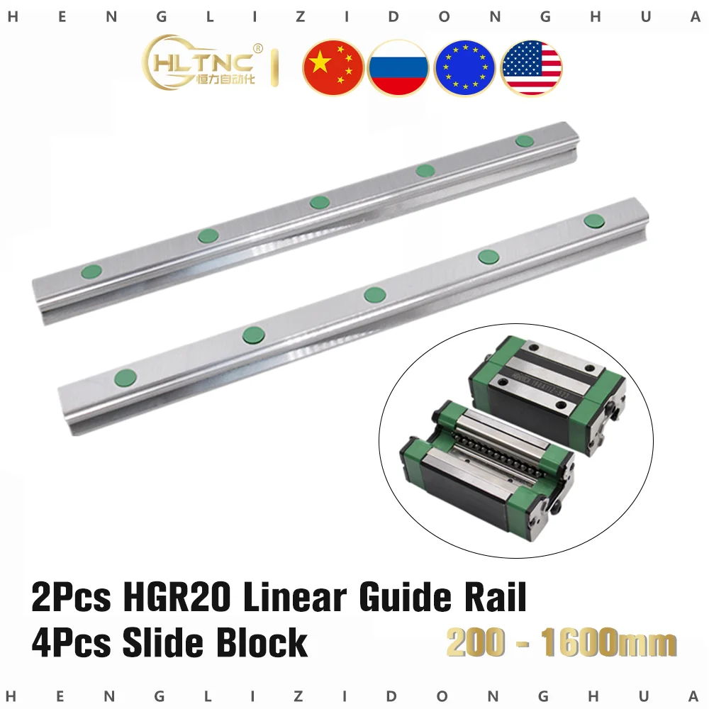 HLTNC HGR20 HGR15 HGR25 Square Linear Guide Rail 2pc+4pcs HGH20CA/HGW20CC  HGH15CA Flang Slide Block Carriages For CNC Router