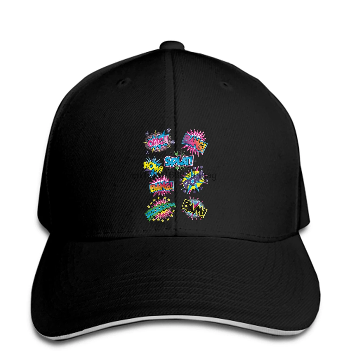 Baseball Cap OMG BANG SPLAT WOW POW BAM VROOOOM Funny Men s snapback hat Peaked | Аксессуары для одежды