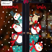 DICOR Мультяшные рождественские наклейки для оконной витрины, съемный Санта Клаус, снеговик, домашний декор, клей, ПВХ, Новогодняя Наклейка на стекло