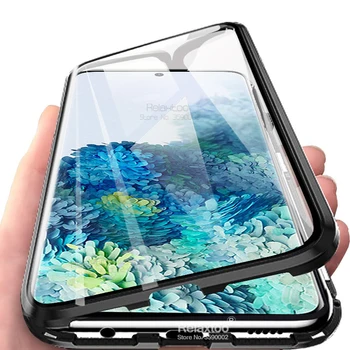 

s20 ultra Case Magnetic Flip Cover on For Samsung Galaxy s20 plus Case Double-sided Glass 360° Metal Adsorbable Protective Coque