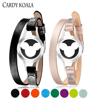 

Stainless steel Mickey head carved hollow openable round essential oil box bracelet