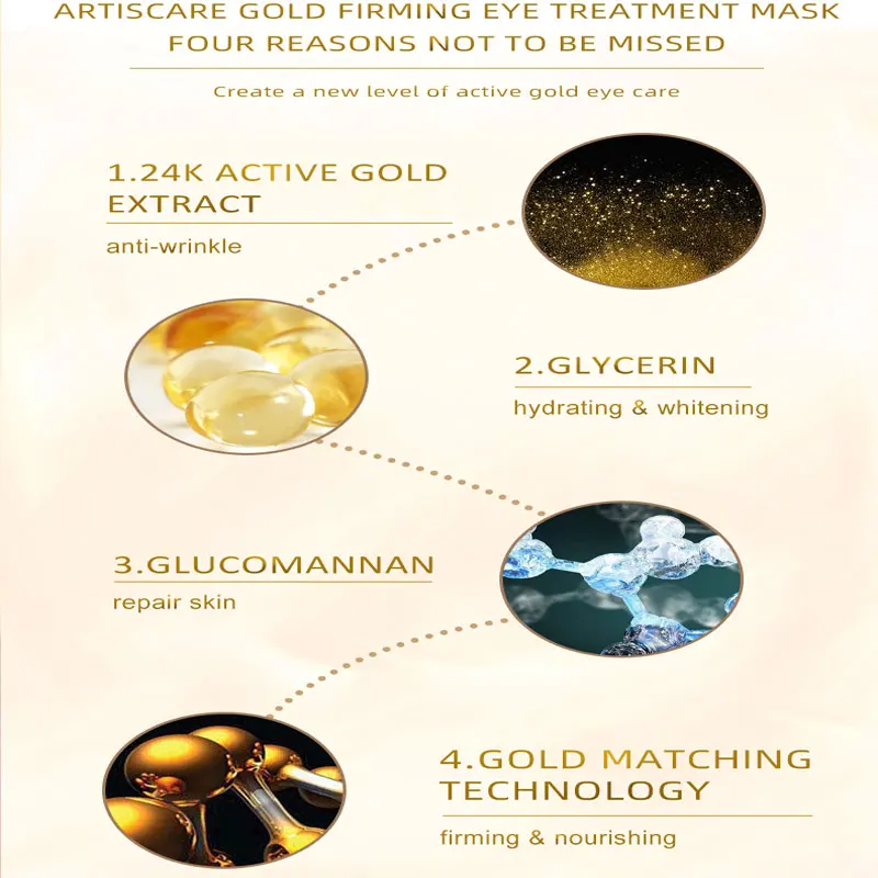 ARTISCARE Eye Patches 24K Gold Crystal Collagen Gel 60pcs Fade Wrinkles Dark Circles Eye Bags Remove Masks Skin Care
