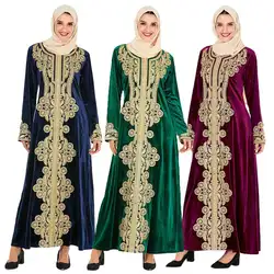 Дубай abaya бархатное женское платье макси мусульманское женское длинное платье с вышивкой платье-Кафтан Арабский исламский джильбаб платья