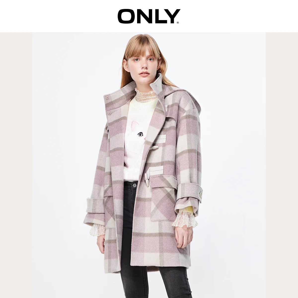 lower price  ONLY Autumn Winter Women's Cotton-rich Checked Woolen Coat  11934S511