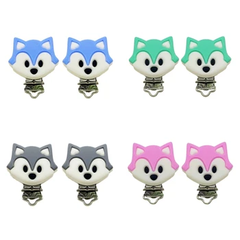 

2 Pcs Cartoon Animal Pacifier Clips Food Grade Silicone Baby Teether Safety Clasp Dummy Chain Holder DIY Nipple Toys Accessories