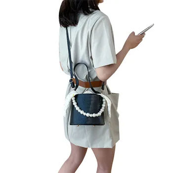 

2020 New Women's Crocodile Pattern Pearl Handbags Fashion Wild Bucket Bag Shoulder Crossbody Bags Large Capacity Totes Handbags