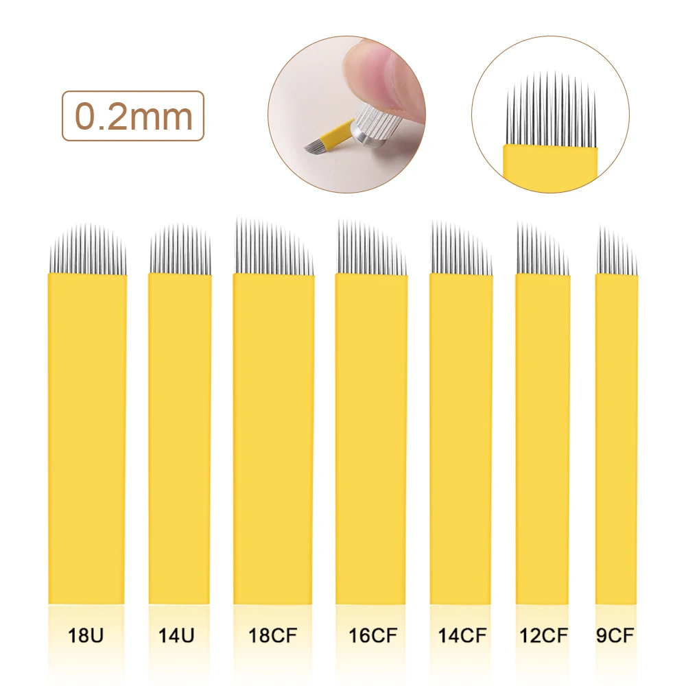 Flash Sale Agujas de Microblading de 20 piezas mm, aguja de tatuaje duro de 12/14CF/18U para máquina de bordado 3D permanente, maquillaje de cejas, Nano cuchillas, 0,2mm B6qpeEgl7jk