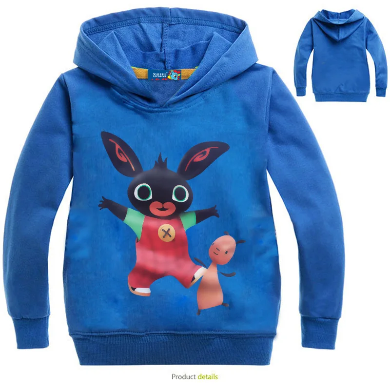 Детские толстовки с капюшоном свитера для мальчиков футболка с кроликом Bing топы с длинными рукавами для девочек, Детский свитер летняя одежда для детей 3, 4, 5, 6, 7, 8, 9, 10 лет - Цвет: Blue