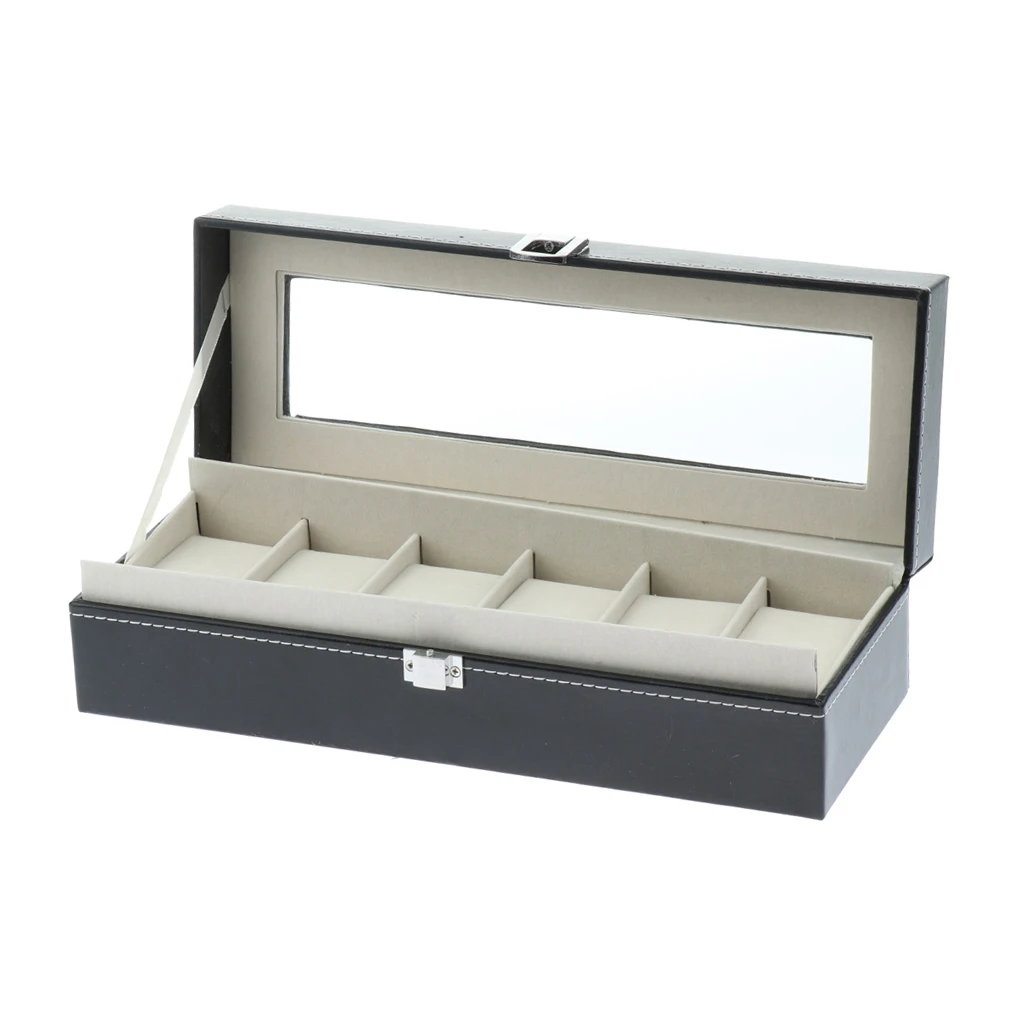 Stylish 6 Slot PU Leather Watch Box Display Case Jewelry Organizer Home Decor