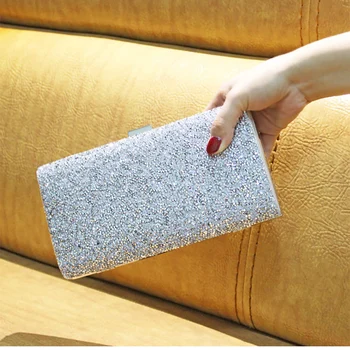 

Women Wedding Polyester Hasp Storage Carrying Shiny Gift With Chain Purse Evening Party Diamante Clutch Bag Universal Solid