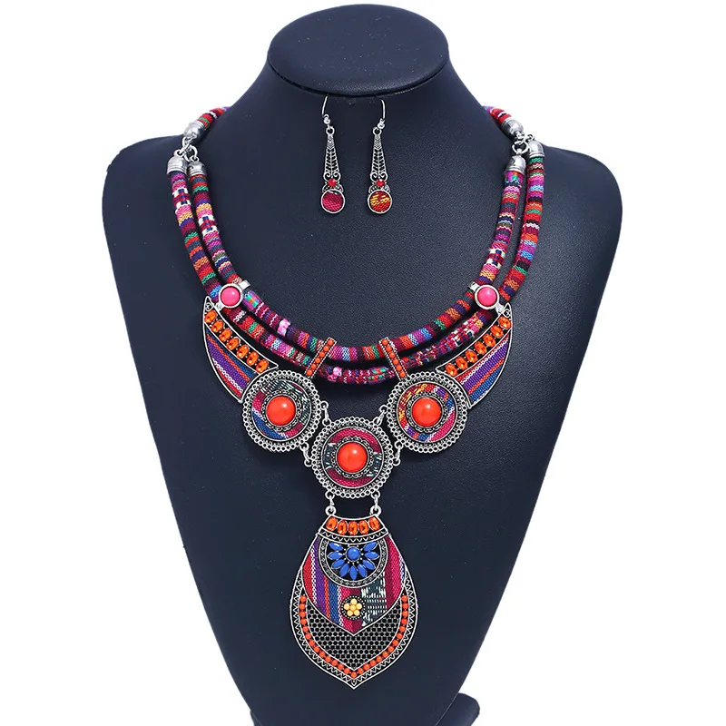 

Exaggerate national style rope pendant necklace with earrings jewelry two sets of luxury costume jewelry accessories for woman