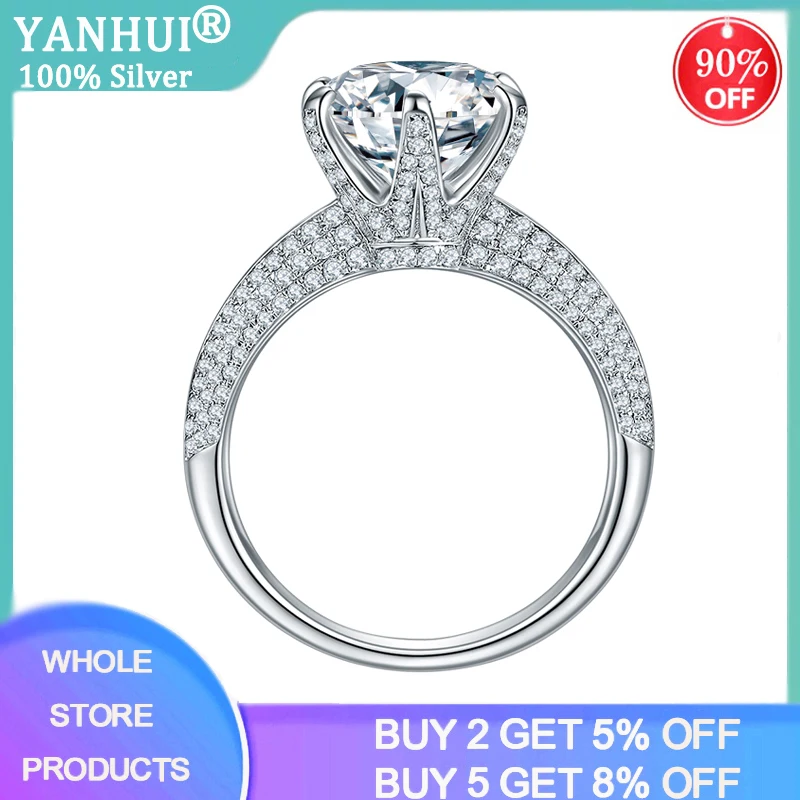 

YANHUI With Certificate Classic 2ct Big Lab Moissanite Gemstone Wedding Rings for Women S925 Silver Jewelry Brand Bridal Ring