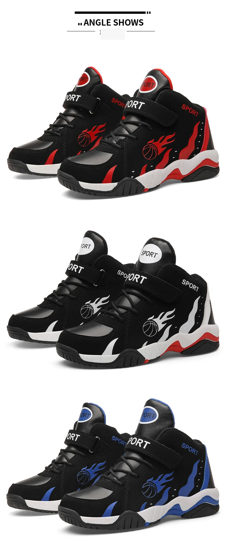 Casual Breathable Kids Basketball Shoes Leather Vamp Waterfroop Antislip Children Sneaker High Top Sports Shoes
