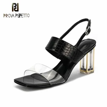 

Prova Perfetto PVC leather sandals women fashion peep toe sandals Transparent strange heel shoes woman summer high heels pumps
