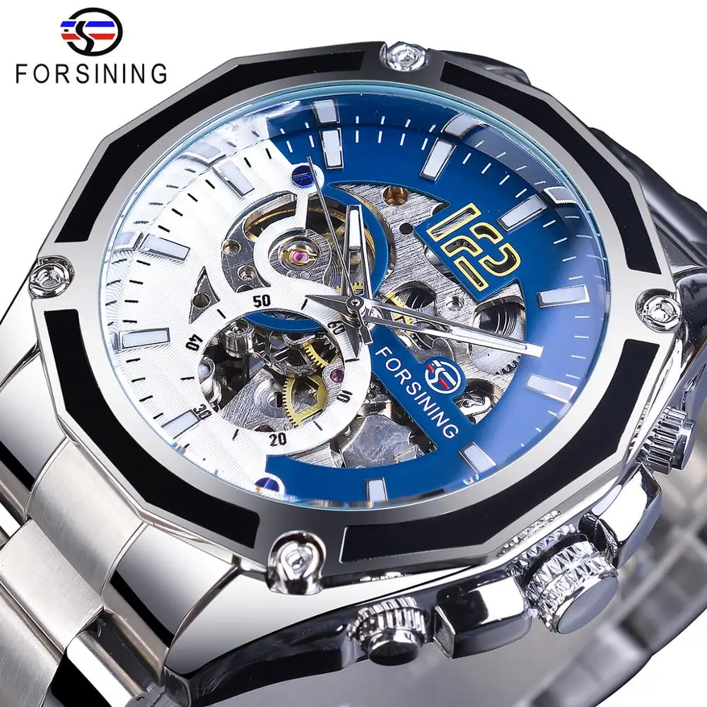Forsining Relógio Mecânico Steampunk Masculino Relógio Esportivo Automático de Marca de Luxo Peças de Tempo de Alta Qualidade Luminoso Relógio de Mão Masculino