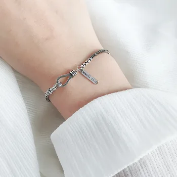 

Real 925 Sterling Silver Bracelets For Women Fine Jewelry 2mm Thick Box Chain Retro Chic Men And Women Bracelets & Bangles