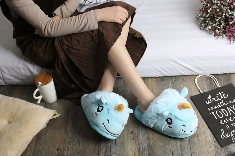 winter Unicorn Slippers Women Plush Home Shoes Soft Cute Warm Cotton Foot Warmer Size Unisex Kids Novelty Indoor Slippers