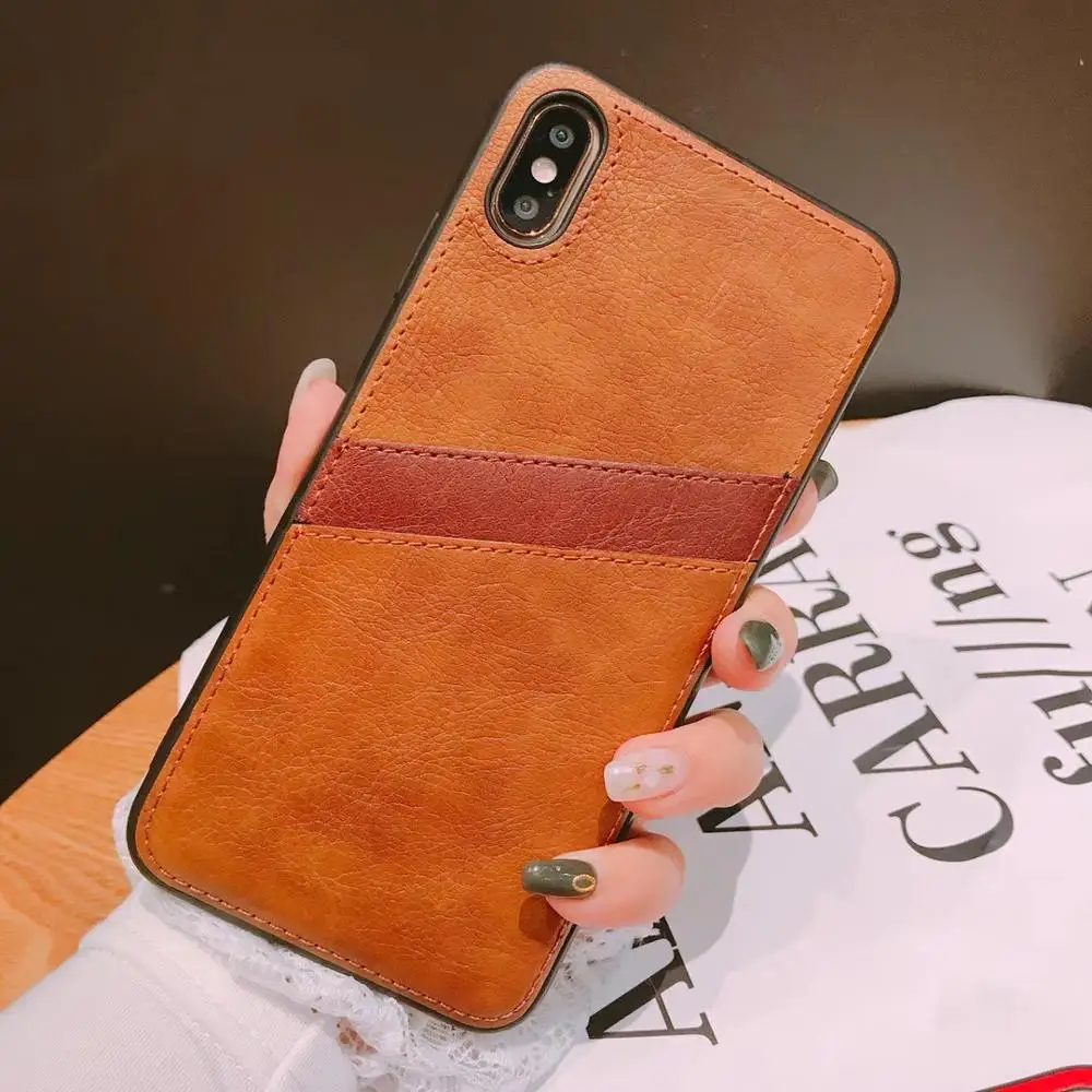 Винтажный кожаный чехол для кредитных карт для iPhone X XS Max XR, Жесткий Чехол-кошелек для iPhone 8 7 6 6S Plus Capa Hoesjes Hull