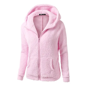 

Winter Women Solid Color Jacket Casual Autumn Female Coat Outerwear Veste Plus Size Thick Warm Fur Fleece Teddy Hooded Jacket