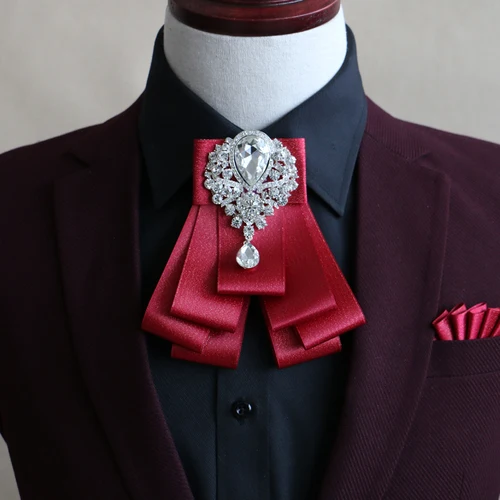 Ручная работа, британский стиль, новые галстуки-бабочки с бриллиантами и цветами для мужчин, свадебные галстуки-бабочки, модные аксессуары для одежды - Цвет: Red White
