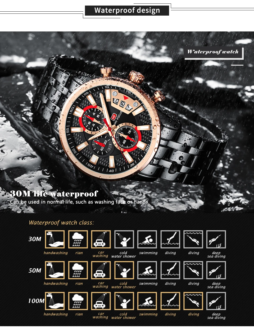 MINI FOCUS quartzhorloge voor heren Waterdicht_voghion.com