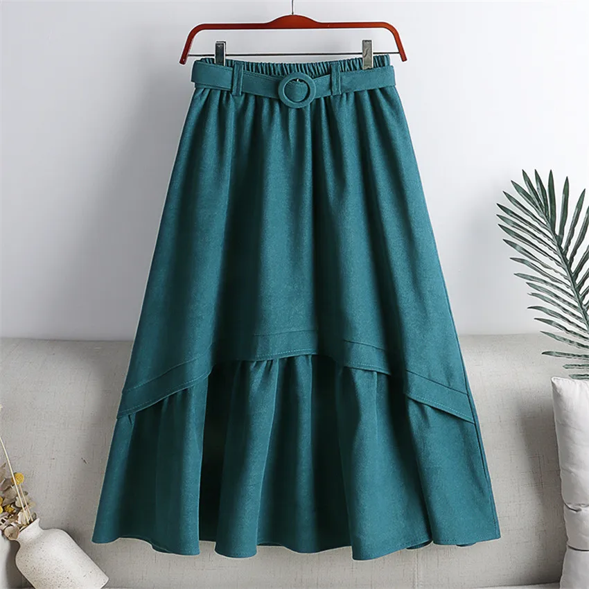 

Gowyimmes 2021 New Big Size Women Midi-Long Sases Skirt Fashion Slim Lady High Waist A-line Skirts Bottomings Retro Femme PD1090