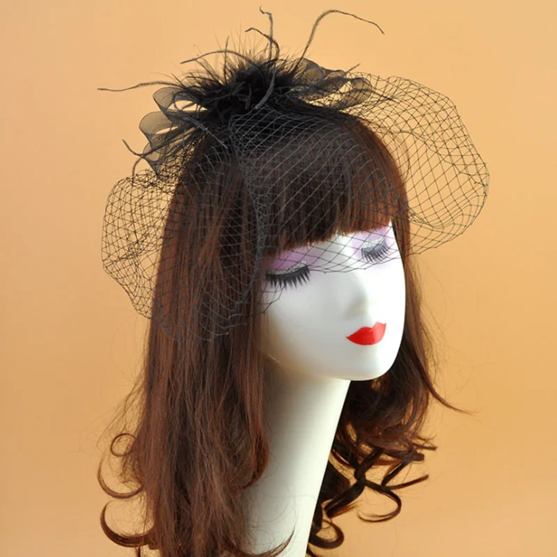 Wedding Bridal Hats white birdcage Veil Fascinators headpiece party Hat corsage Elegant Tulle With Feather And Imitation Pearls