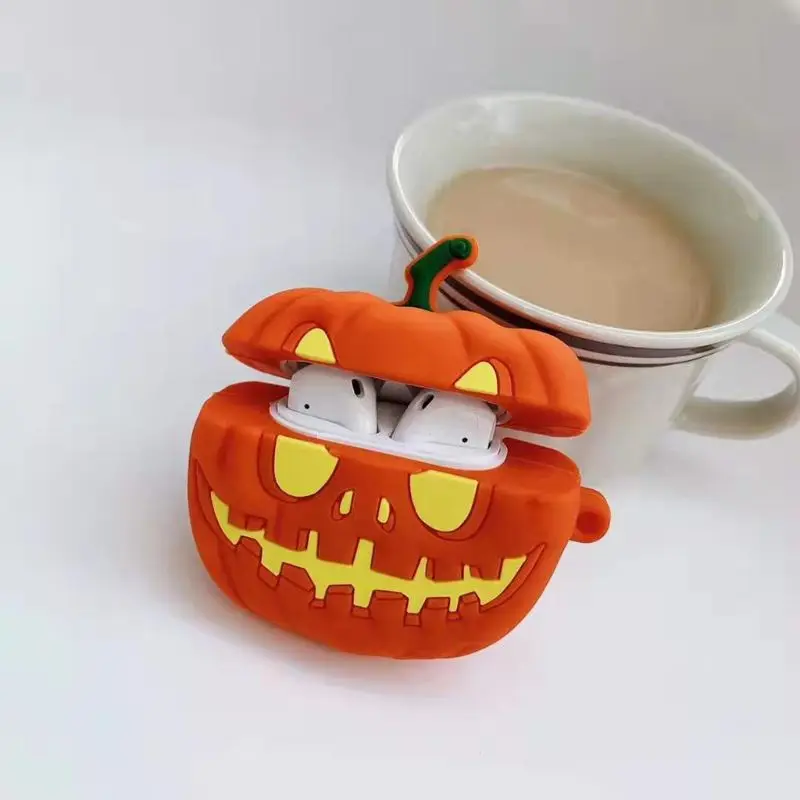 

Fashion Cute Colorful Halloween Pumpkin Soft Silicone Protective Cover Shockproof Case Skin With Lanyard for Airpods 1/2 Chargin