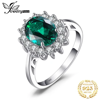 

JewPalace Princess Diana Simulated Emerald Ring 925 Sterling Silver Rings for Women Engagement Ring Silver 925 Gemstones Jewelry