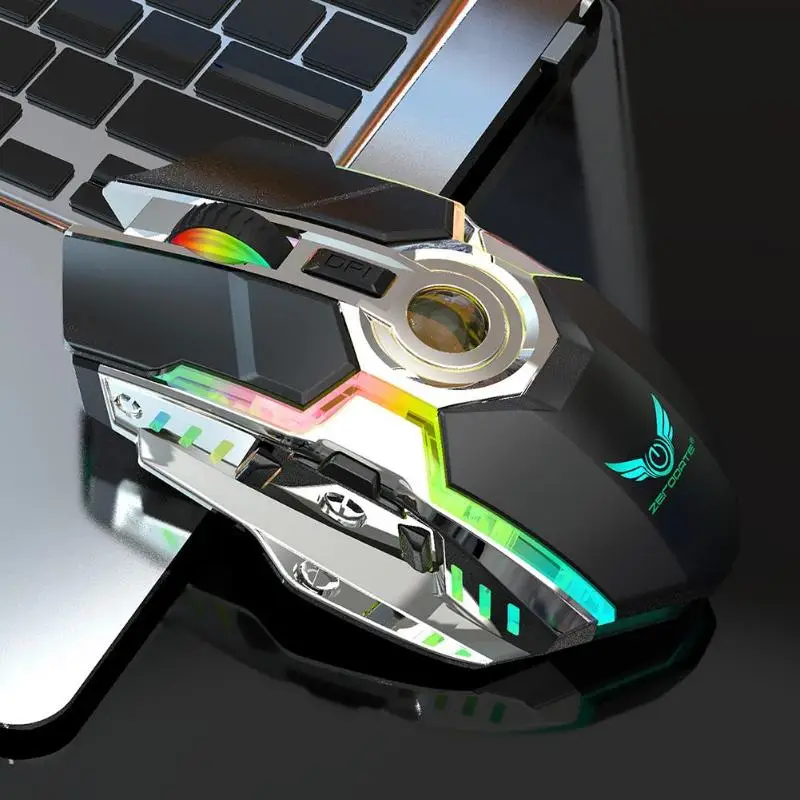 ZERODATE T30 Mechanical Wireless 2.4G 7 Button 2400DPI Mouse w/USB Receiver RGB streaming effect FOR game and office