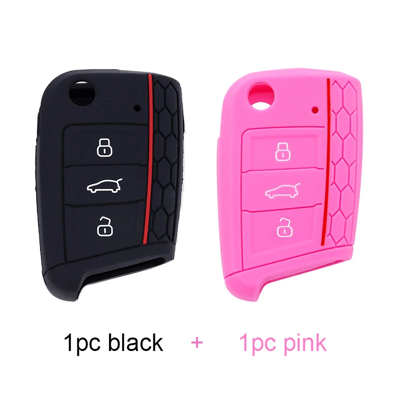Чехол для ключей Skoda Octavia A7, чехол для ключей, автомобильные аксессуары для Volkswagen Golf 7 mk7, новинка, Polo, силиконовый чехол для ключей, чехол s Set - Название цвета: black and pink