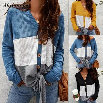 

Autumn Knitted Sweater V Neck Striped Fashion Streetwear 2019 New Long Sleeve Causal Button Cardigan Sweater Ladies Sweater Coat