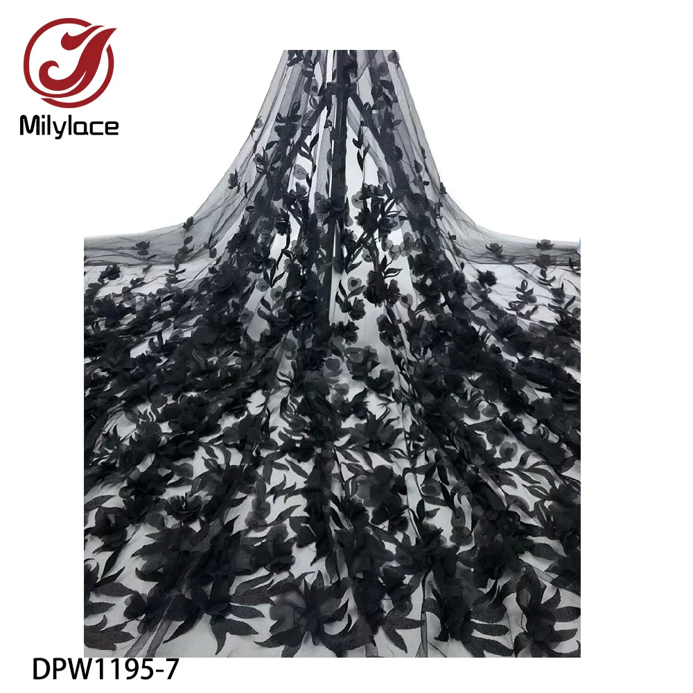 Milylace 3D цветок, французское кружево Ткань 5 ярдов романтическое тиснение Тюль кружевная ткань с аппликацией для свадебных платьев DPW1195