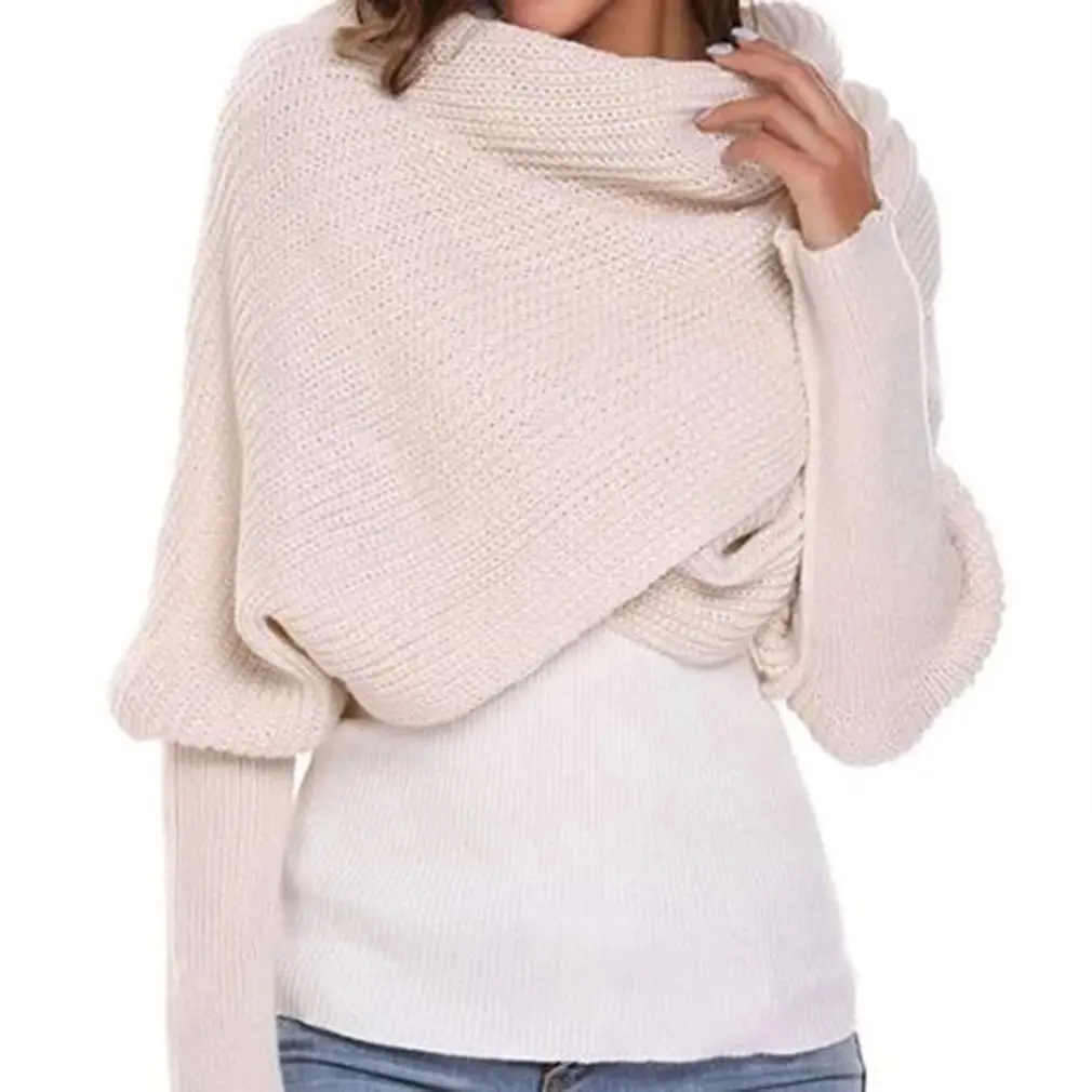 Fashionable Women's Wool Scarf Knitted Scarf With Sleeves Inventory Clearance 1