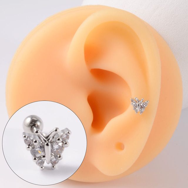 Surgical Steel CZ Cute Butterfly Ear Studs Cartilage Helix Lobe Conch Piercing Earring For Girls Gift Body Piercing Jewelry