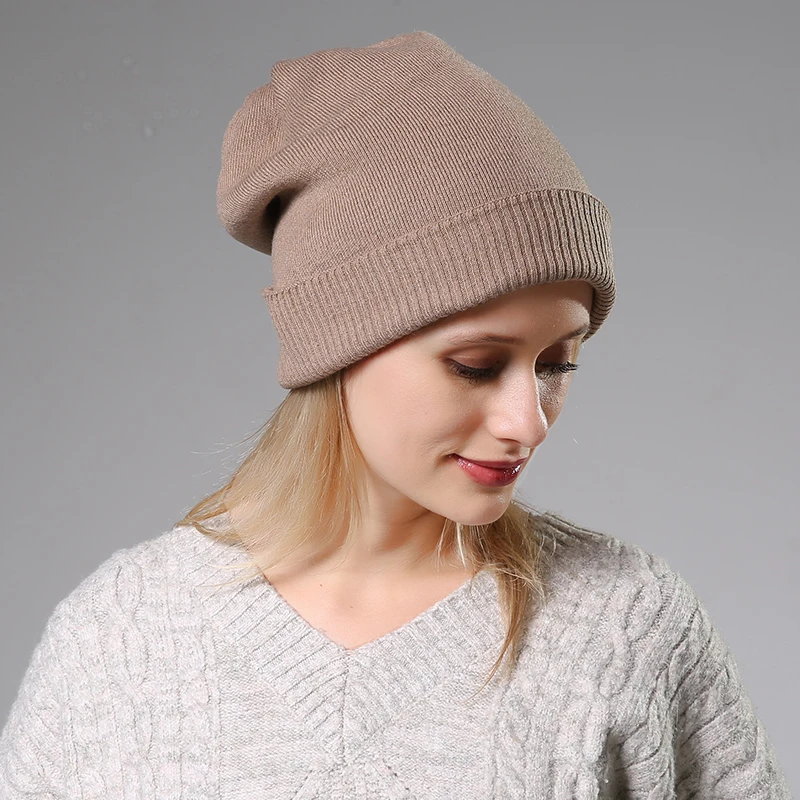 [Rancyword] женские шапки из кроличьей шерсти, зимние шапки для женщин, повседневные осенние вязаные шапочки для девочек, новая мода, высокое качество - Цвет: Khaki
