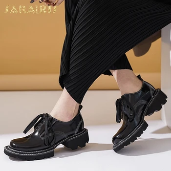 

Sarairis New Square Heels Large Sizes 42 Genuine Leather Shoes Woman Shoelace Natural Cow Skin Spring Pumps