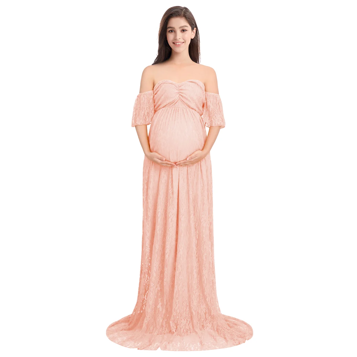 Платье для беременных длинное платье с длинным шлейфом для фотография беременной женщины свадебное платье для беременных Платья для фотосессии - Цвет: Light Pink