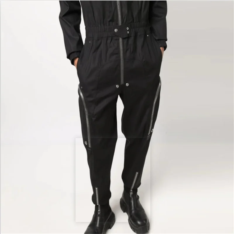 Spring Autumn Men Casual One-Piece Pants S-6XL Oversized Loose Versatile Long-Sleeve Cargo Jumpsuit