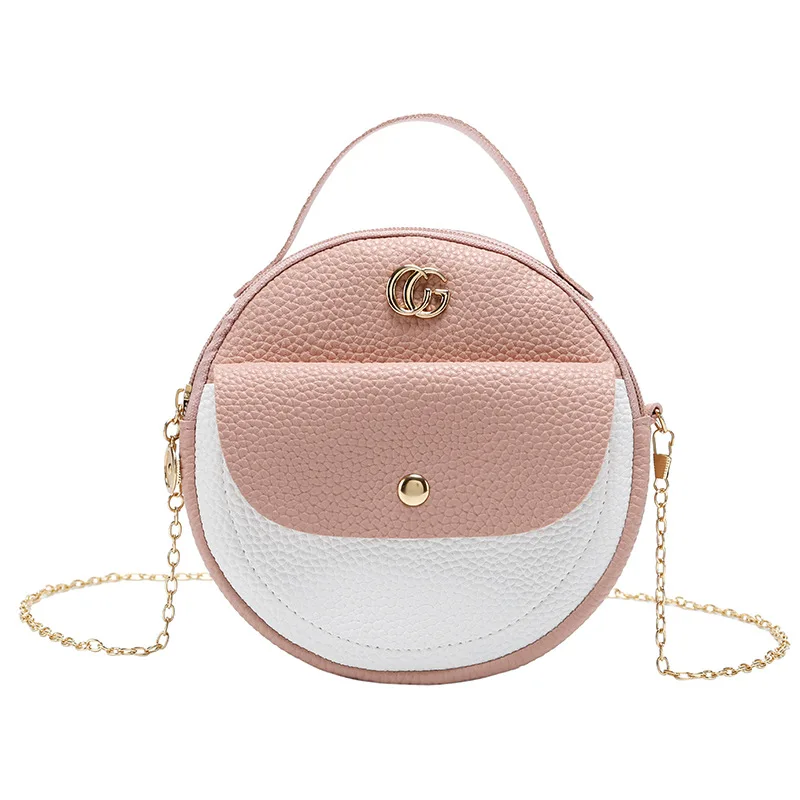 

Sheng chuang Beauty 2019 Summer Embossed Leather Shoulder Cross-body Contrast Color Chain Women's Hand Small round Bag Change Mo