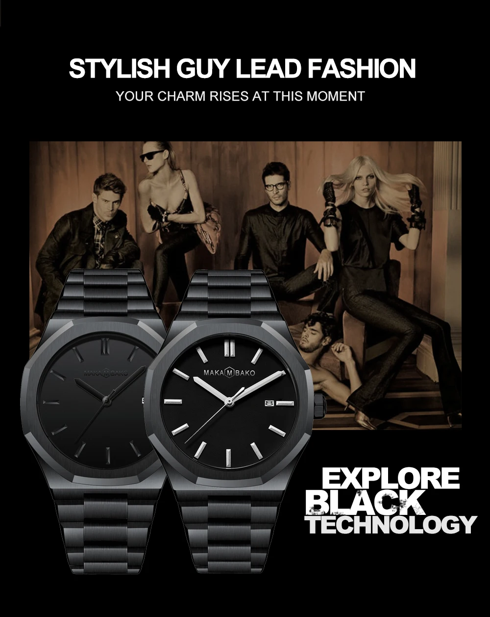 Original Top Brand All Black Stainless Steel Men's Wristwatch Classic Business Waterproof Japan Movement Quartz Watch For Men
